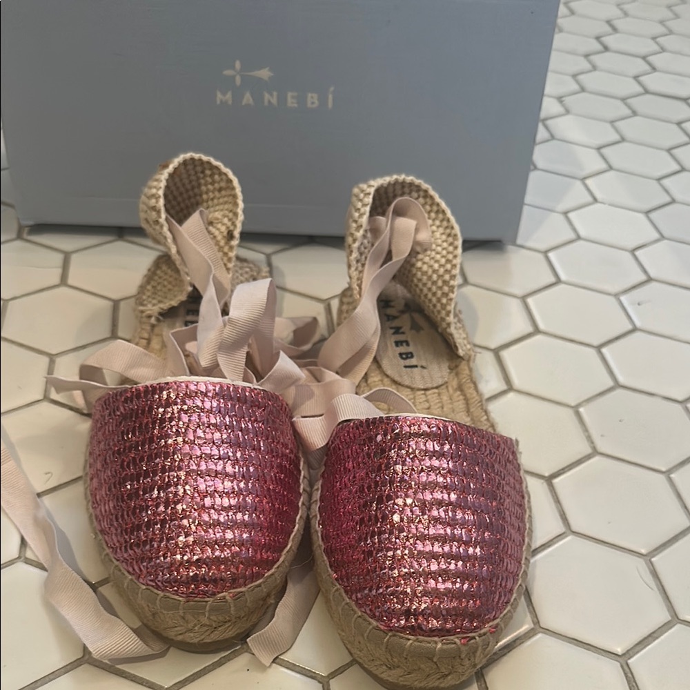 Handmade Fuscia Manebi Valenciana Espadrille Shoes with Ankle Straps